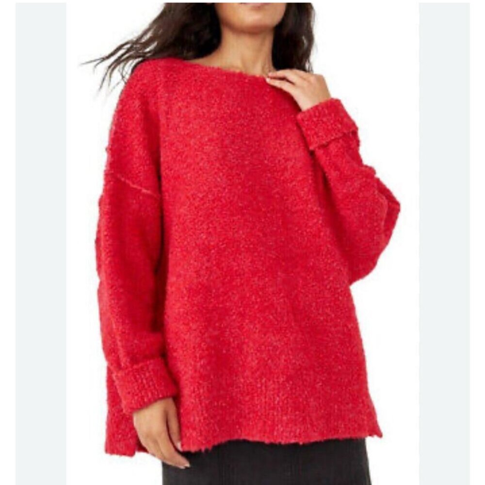 Free People Moira Red Slouchy Nubby Knit Tunic Sweater Women's size XS